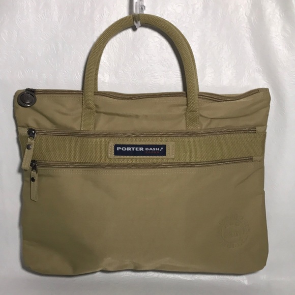 Porter Dash Japan Brand Vintage Khaki Nylon Soft Sides Briefcase